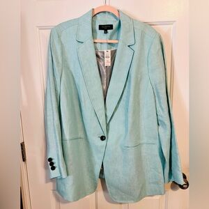 Talbots Light Aqua Linen-Blend Single-Button Blazer